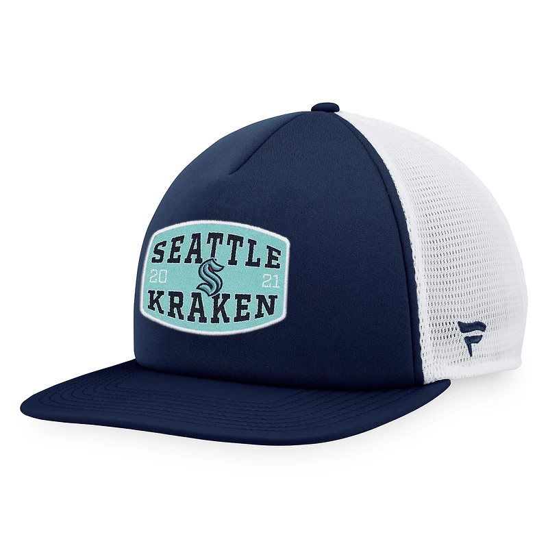 Men's Fanatics Deep Sea Blue/White Seattle Kraken Foam Front Patch Trucker Snapback Hat