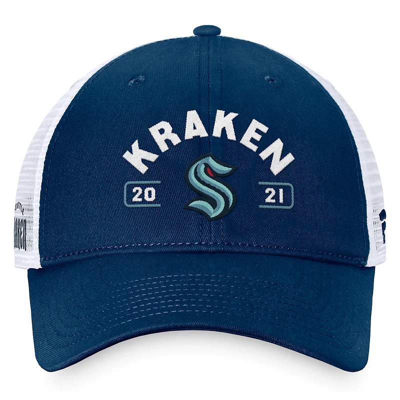 Men's Fanatics Deep Sea Blue/White Seattle Kraken Free Kick Trucker Adjustable Hat