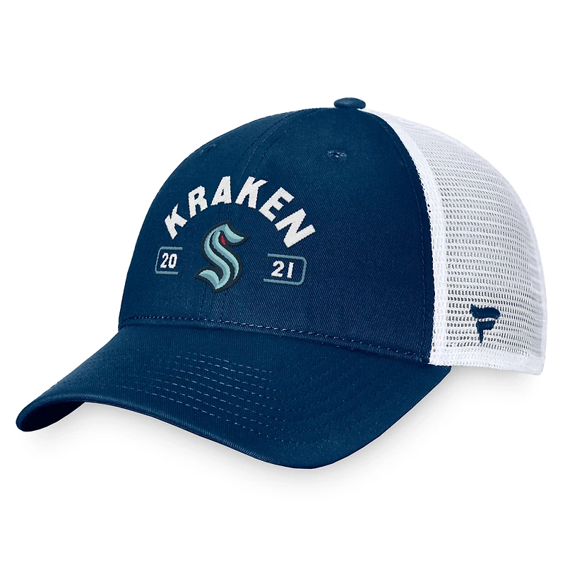 Men's Fanatics Deep Sea Blue/White Seattle Kraken Free Kick Trucker Adjustable Hat