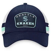 Men's Fanatics Deep Sea Blue/White Seattle Kraken Fundamental Striped Trucker Adjustable Hat