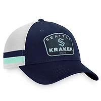 Men's Fanatics Deep Sea Blue/White Seattle Kraken Fundamental Striped Trucker Adjustable Hat