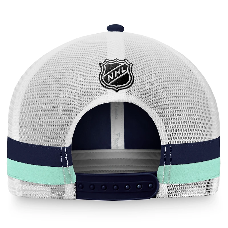 Men's Fanatics Deep Sea Blue/White Seattle Kraken Fundamental Striped Trucker Adjustable Hat