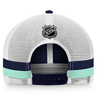 Men's Fanatics Deep Sea Blue/White Seattle Kraken Fundamental Striped Trucker Adjustable Hat