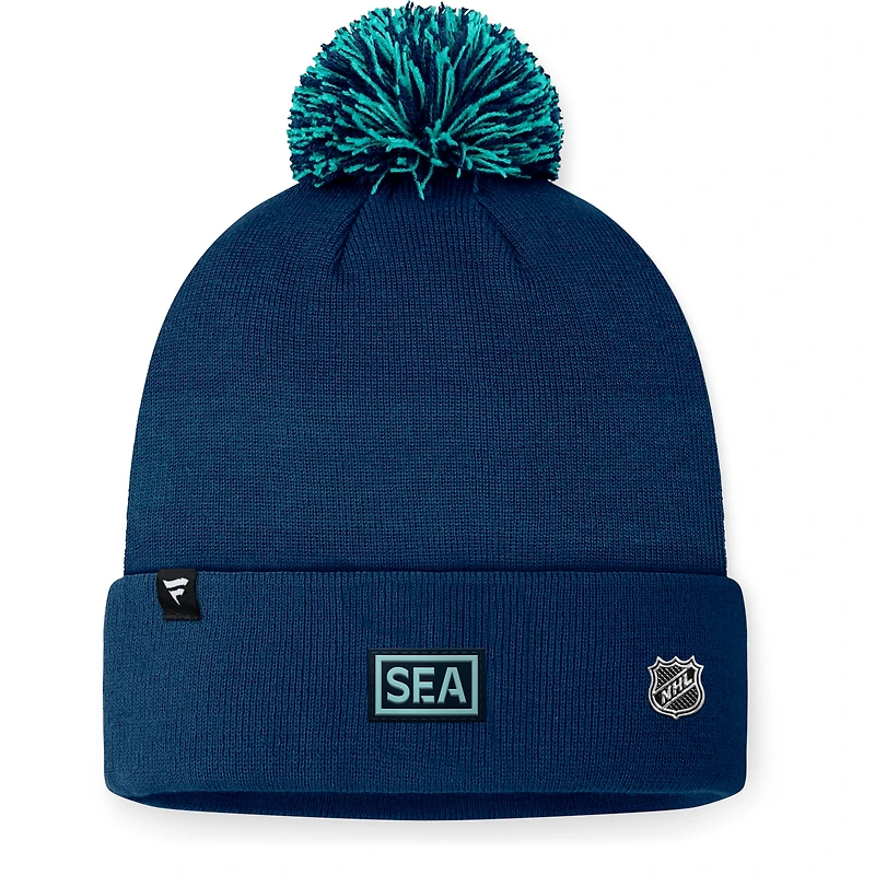 Men's Fanatics Deep Sea Blue Seattle Kraken 2024 NHL Draft Cuffed Knit Hat with Pom