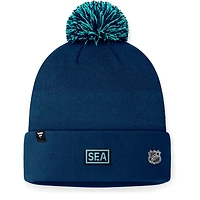 Men's Fanatics Deep Sea Blue Seattle Kraken 2024 NHL Draft Cuffed Knit Hat with Pom