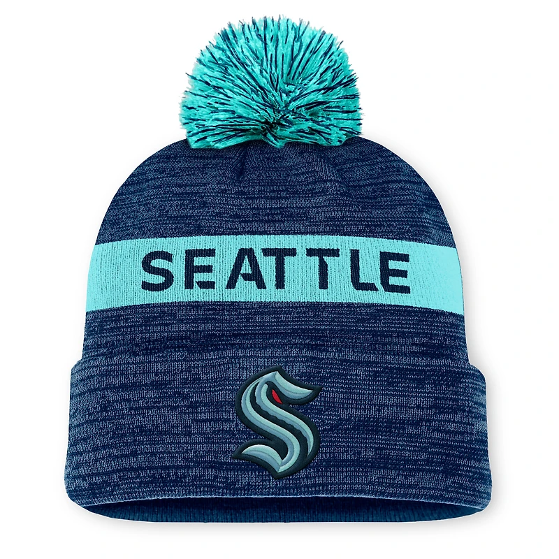 Bonnet en tricot à revers avec pompon authentique Pro Rink Seattle Kraken de Fanatics Deep Sea Blue pour homme