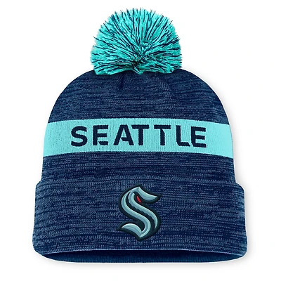 Bonnet en tricot à revers avec pompon authentique Pro Rink Seattle Kraken de Fanatics Deep Sea Blue pour homme