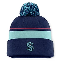 Bonnet en tricot à revers et pompon authentique Pro Rink Seattle Kraken bleu marine Fanatics pour homme