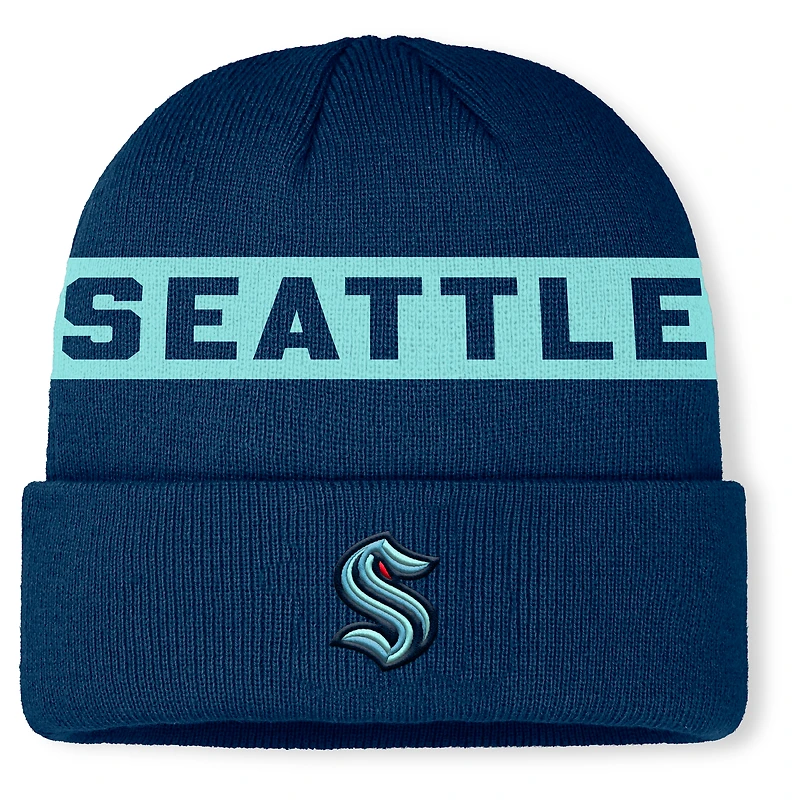 Men's Fanatics Deep Sea Blue Seattle Kraken Authentic Pro Rink Cuffed Knit Hat