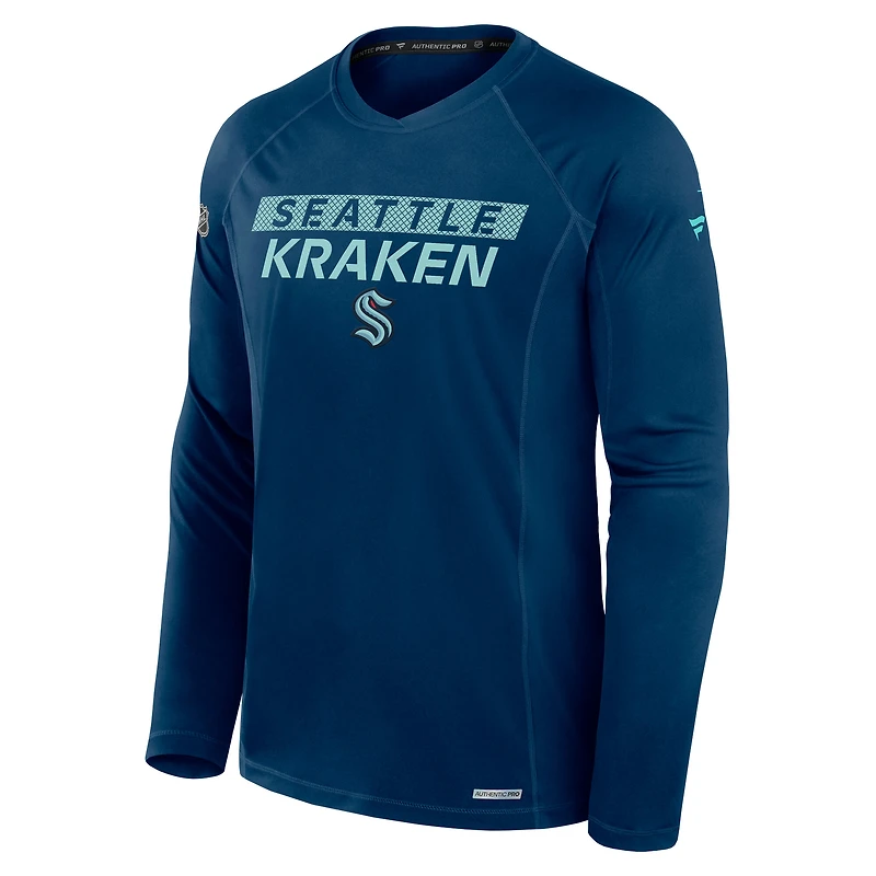 Men's Fanatics Deep Sea Blue Seattle Kraken Authentic Pro Rink Tech Raglan Long Sleeve T-Shirt