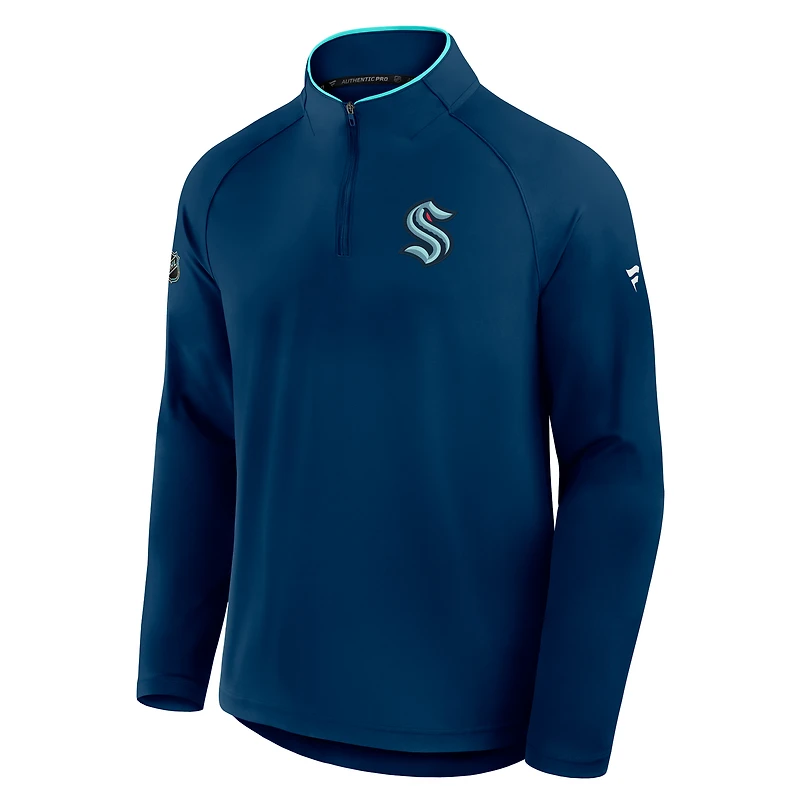 Men's Fanatics Deep Sea Blue Seattle Kraken Authentic Pro Rink Training Quarter-Zip Pullover