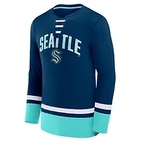T-shirt à manches longues lacets Seattle Kraken Back Pass Fanatics Deep Sea Blue pour hommes