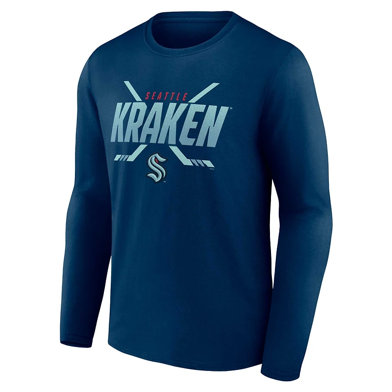 Fanatics Deep Sea Blue Seattle Kraken Embellishment pour hommes - T-shirt à manches longues