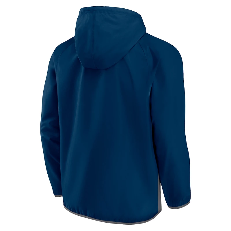 Men's Fanatics Deep Sea Blue Seattle Kraken Flagrant Foul Anorak Raglan Half-Zip Hoodie Jacket