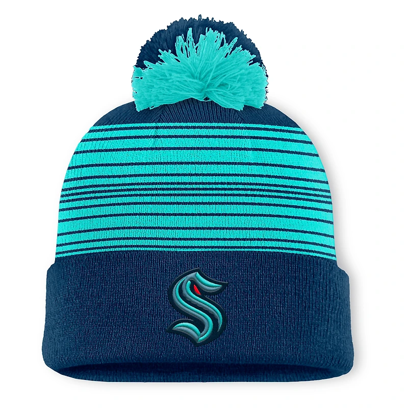 Men's Fanatics  Deep Sea Blue Seattle Kraken Fundamental Spirit Cuffed Pom Knit Hat