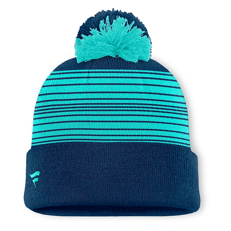 Bonnet tricoté à revers et pompon pour homme Fanatics Deep Sea Blue Seattle Kraken Fundamental Spirit