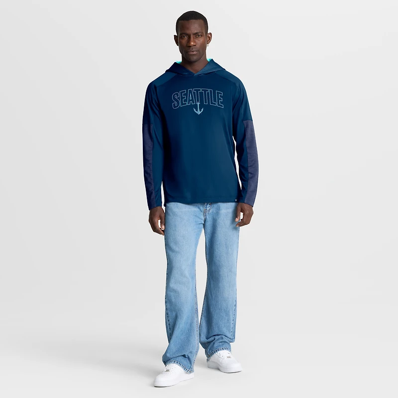 Men's Fanatics Deep Sea Blue Seattle Kraken Penalty Shot Long Sleeve Hoodie T-Shirt