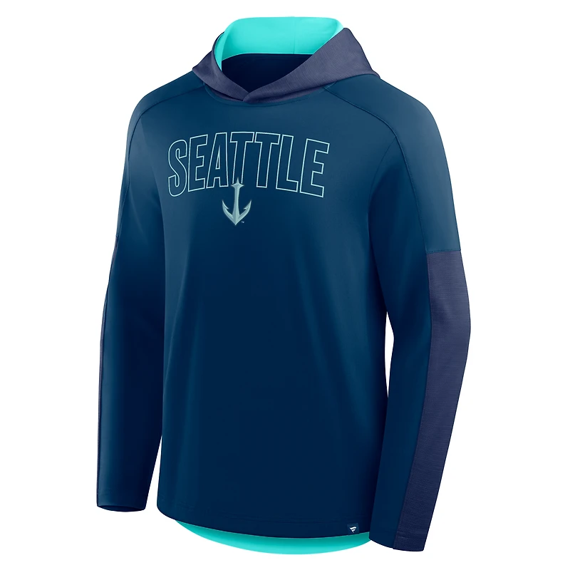 T-shirt à capuche manches longues pour homme Fanatics Deep Sea Blue Seattle Kraken Penalty Shot