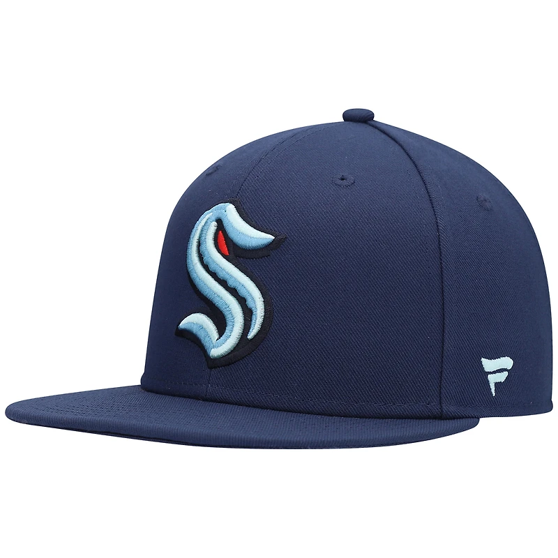 Casquette Snapback Fanatics Deep Sea Blue Seattle Kraken avec logo principal
