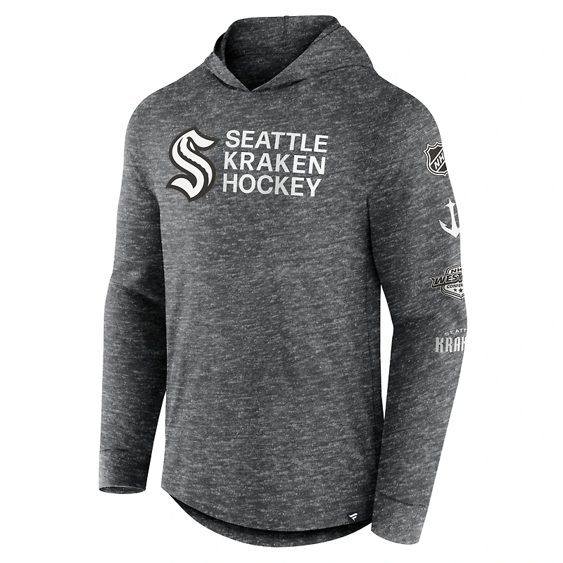 T-shirt à capuche manches longues empilé Seattle Kraken Fanatics Heather Charcoal pour hommes