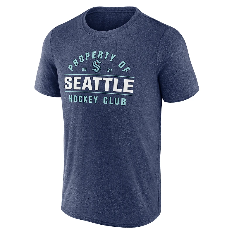 T-shirt Fanatics Heather Deep Sea Blue pour homme avec logo Seattle Kraken Property Of