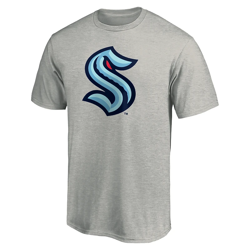 T-shirt fanatiques pour hommes gris chiné Seattle Kraken Big & Tall avec logo principal