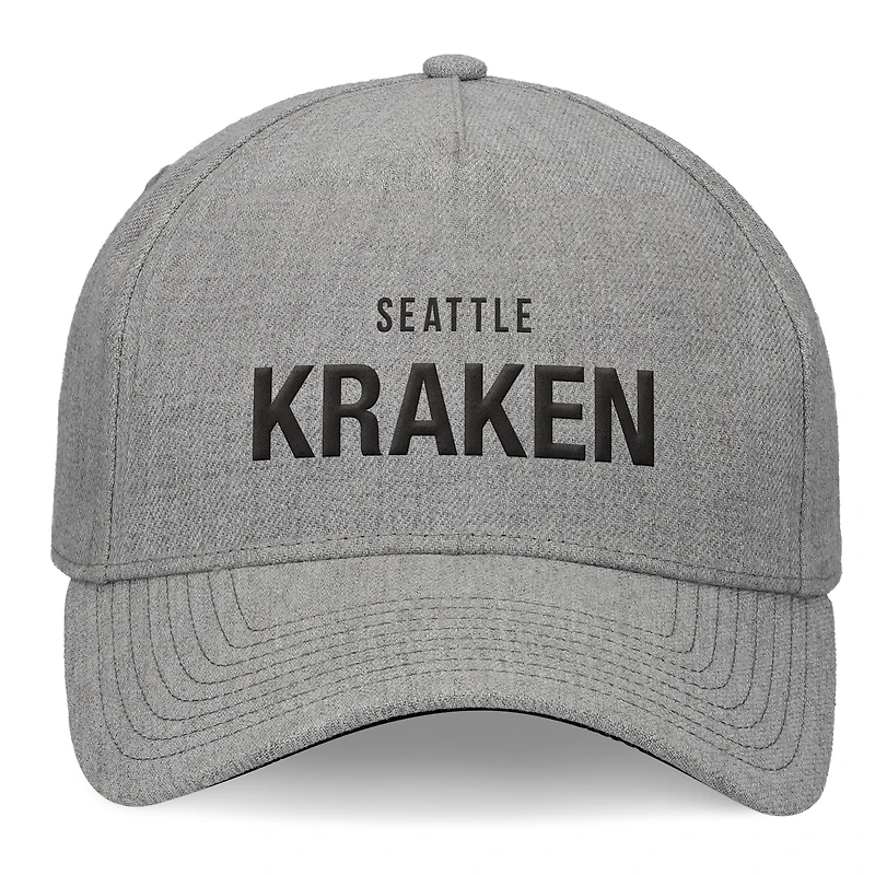Men's Fanatics Heather Gray Seattle Kraken Elements A-Frame Leather Strapback Hat
