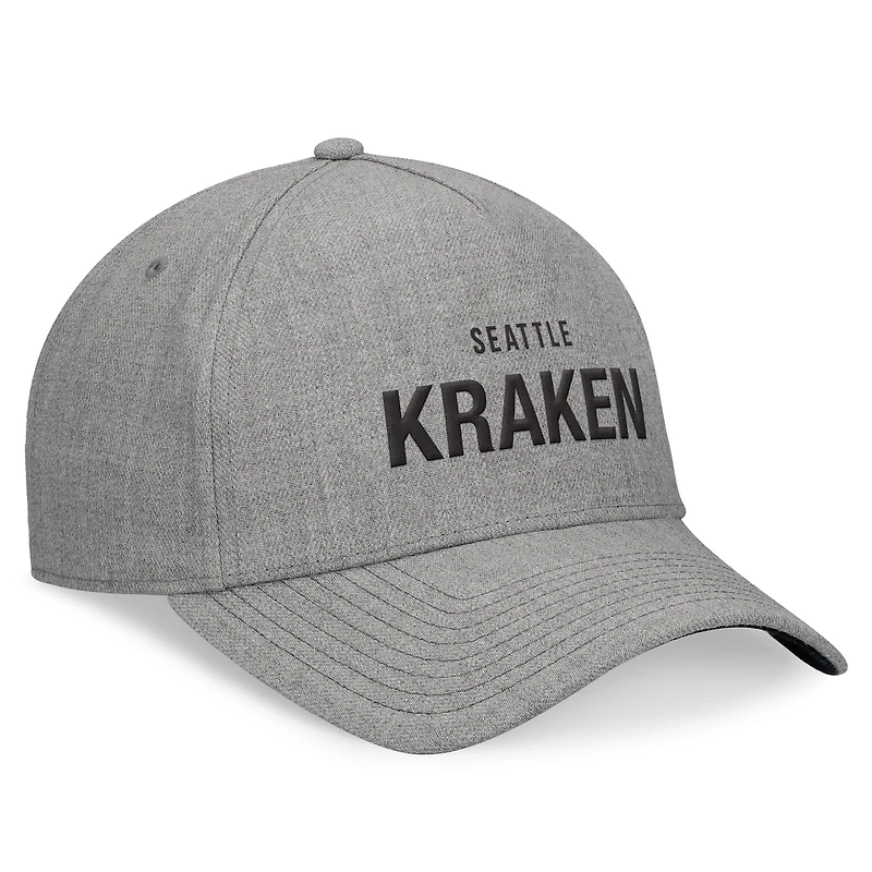 Men's Fanatics Heather Gray Seattle Kraken Elements A-Frame Leather Strapback Hat