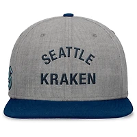 Men's Fanatics Heather Gray Seattle Kraken Elements Flat Brim Leather Strapback Hat