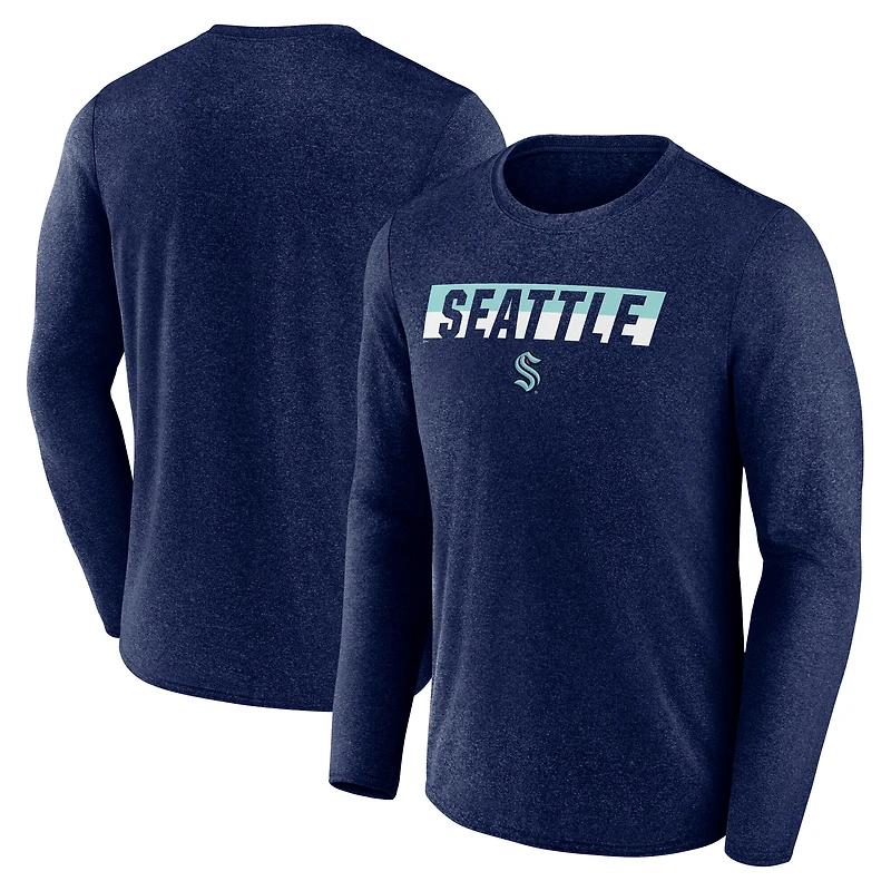 T-shirt à manches longues de transition Seattle Kraken pour homme Fanatics Heather Navy