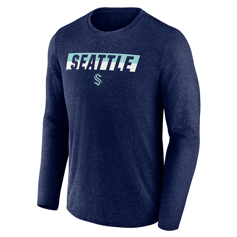 T-shirt à manches longues de transition Seattle Kraken pour homme Fanatics Heather Navy