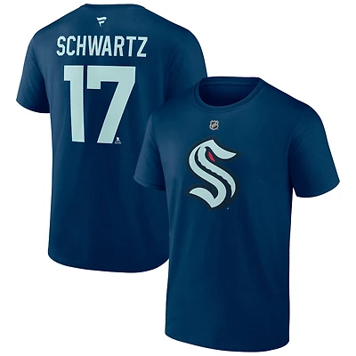 Men's Fanatics Jaden Schwartz Deep Sea Blue Seattle Kraken Special Edition 2.0 Name & Number T-Shirt