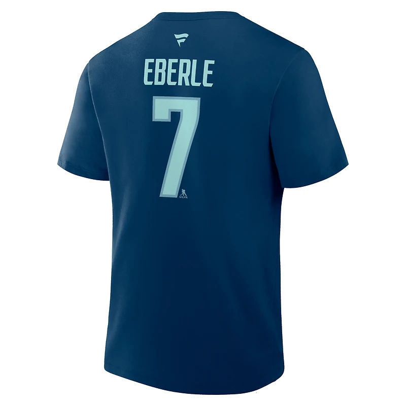 Men's Fanatics Jordan Eberle Navy Seattle Kraken Authentic Stack Name & Number T-Shirt