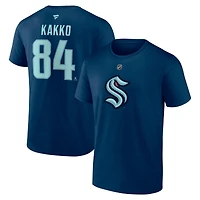 Men's Fanatics Kaapo Kakko Navy Seattle Kraken Authentic Stack Name & Number T-Shirt