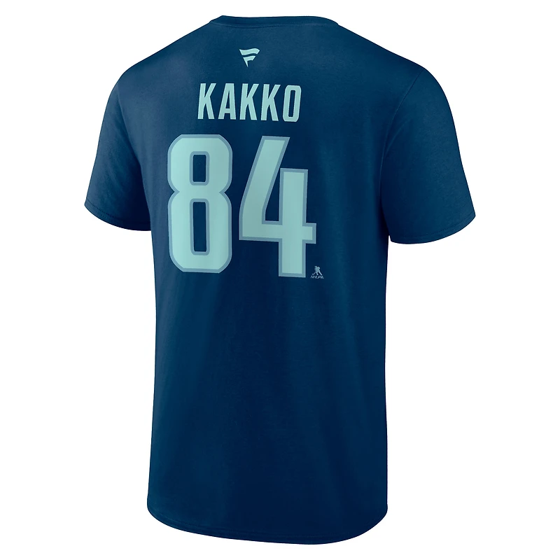 Men's Fanatics Kaapo Kakko Navy Seattle Kraken Authentic Stack Name & Number T-Shirt