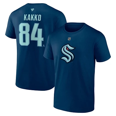Men's Fanatics Kaapo Kakko Navy Seattle Kraken Authentic Stack Name & Number T-Shirt