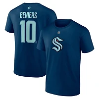 Fanatics pour hommes Matty Beniers Deep Sea Blue Seattle Kraken Authentic Stack Name & Number T-shirt