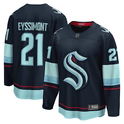 Men's Fanatics Mikey Eyssimont Deep Sea Blue Seattle Kraken Home Breakaway Jersey
