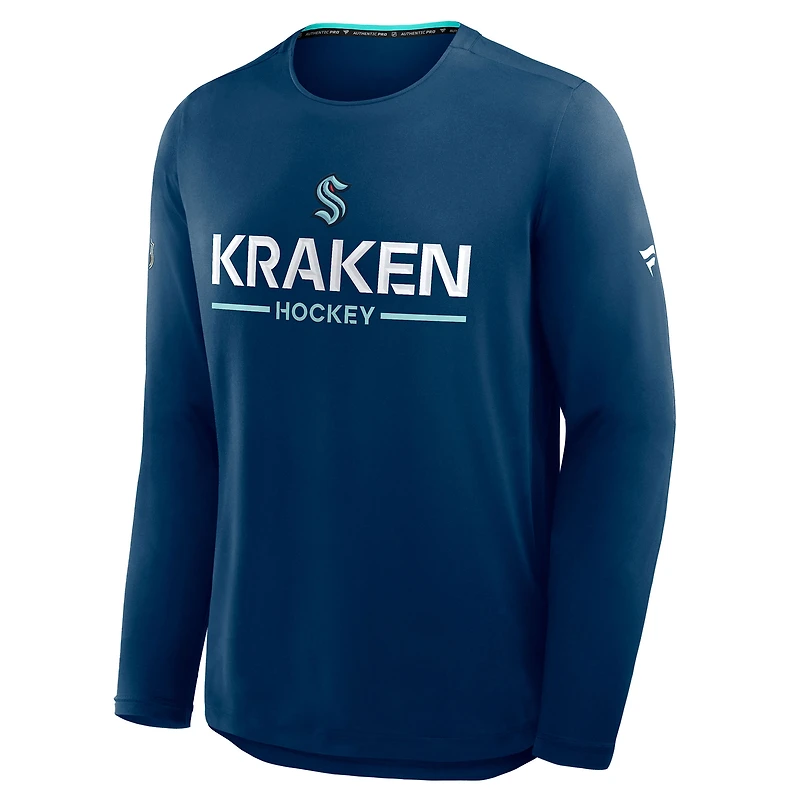 Men's Fanatics Navy Seattle Kraken Authentic Pro Rink Tech Long Sleeve T-Shirt