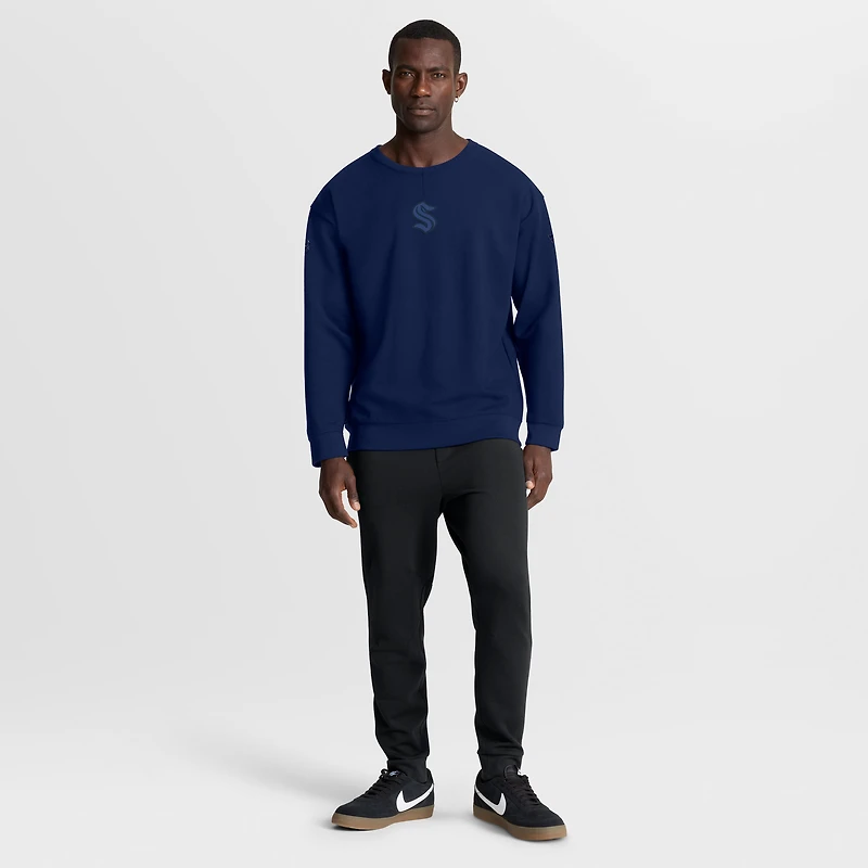 Men's Fanatics Navy Seattle Kraken Authentic Pro Road Tri-Blend Sweatshirt