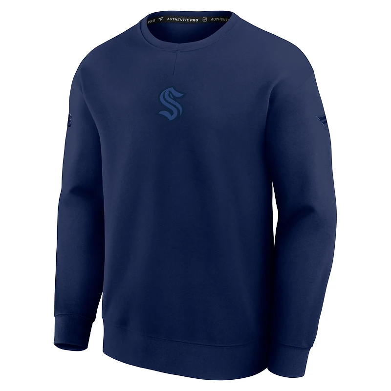 Men's Fanatics Navy Seattle Kraken Authentic Pro Road Tri-Blend Sweatshirt