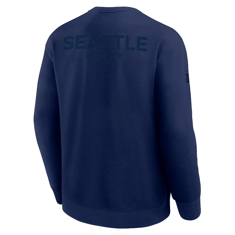 Men's Fanatics Navy Seattle Kraken Authentic Pro Road Tri-Blend Sweatshirt