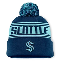 Bonnet en tricot à revers avec pompon pour homme Fanatics Seattle Kraken Fundamental bleu marine
