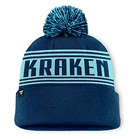 Bonnet en tricot à revers avec pompon pour homme Fanatics Seattle Kraken Fundamental bleu marine