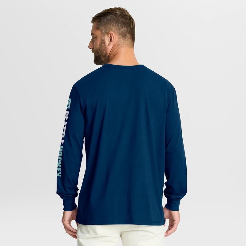 Men's Fanatics Navy Seattle Kraken Goal Crease Legacy Long Sleeve T-Shirt