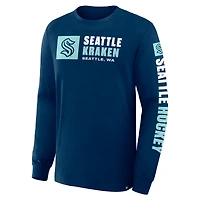 Men's Fanatics Navy Seattle Kraken Goal Crease Legacy Long Sleeve T-Shirt