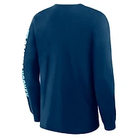 Men's Fanatics Navy Seattle Kraken Goal Crease Legacy Long Sleeve T-Shirt
