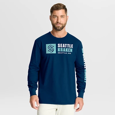 Men's Fanatics Navy Seattle Kraken Goal Crease Legacy Long Sleeve T-Shirt