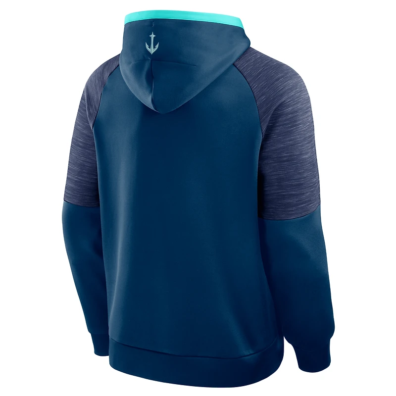 Men's Fanatics Navy Seattle Kraken Goaltender Defender Raglan Pullover Hoodie