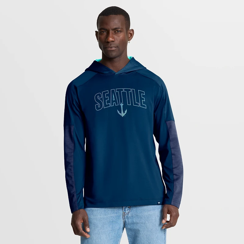 T-shirt à capuche manches longues Fanatics Navy Seattle Kraken Penalty Shot pour homme